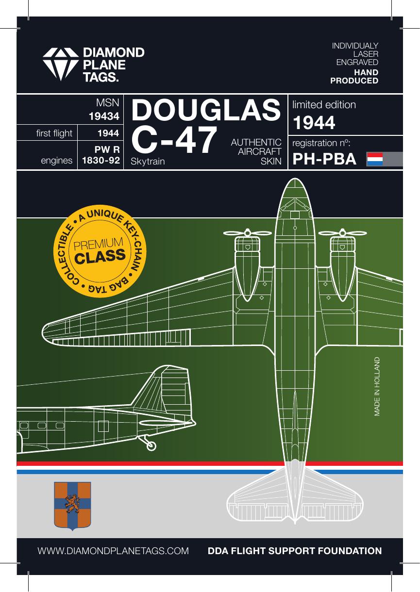 Douglas C-47 PH-PBA D-Day Plane Tag